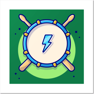 Drum Snare Icon with Drum Sticks Music Cartoon Vector Icon Illustration Posters and Art